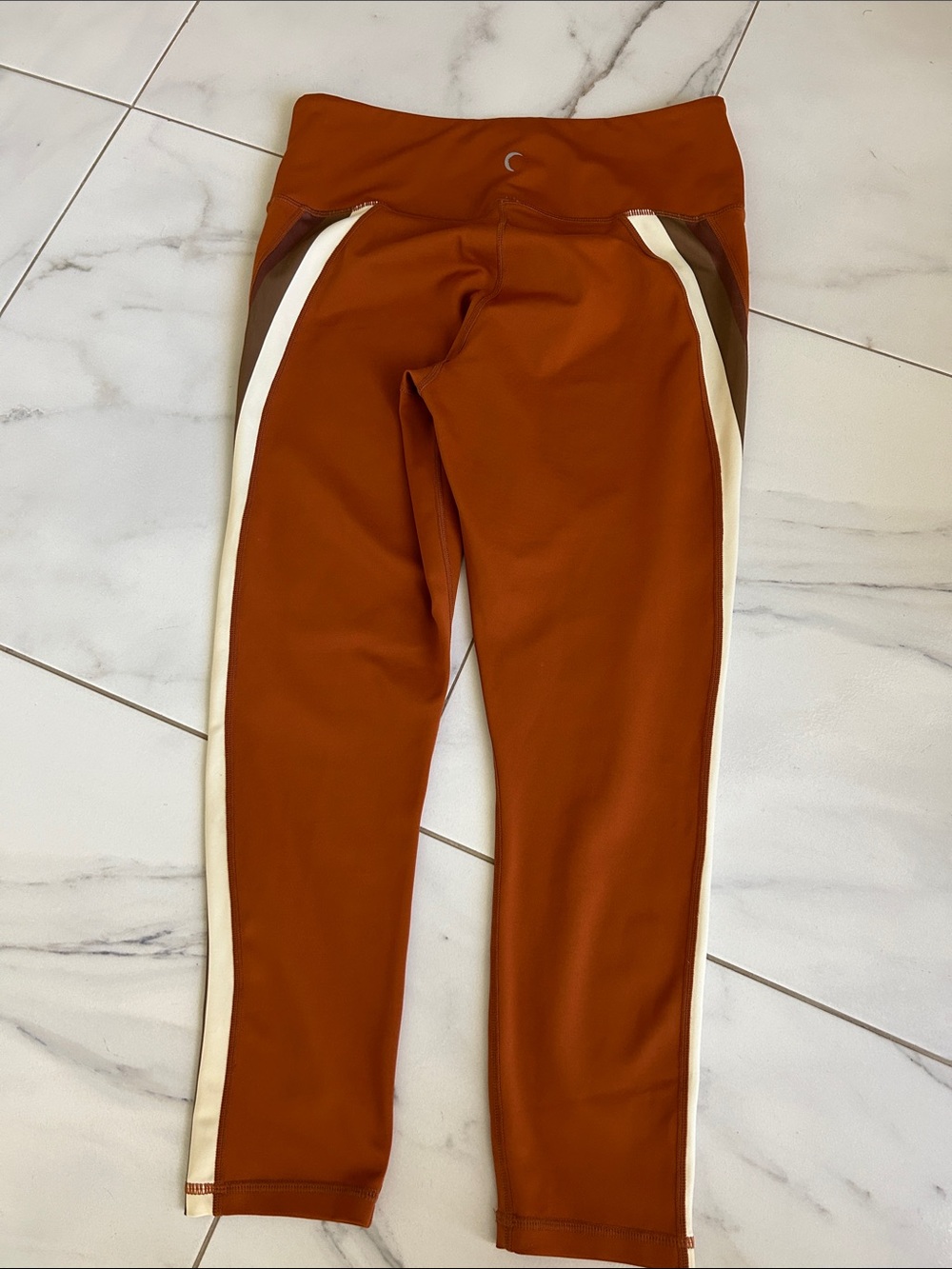 ZYIA Rust Brown Leggings with Cream Side Stripe. Size 12